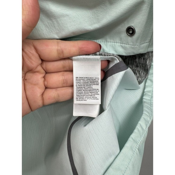 The North Face Large Hooded Jacket Womens Mint Green Grey Zip‎ Thumbholes Active - Picture 4 of 7